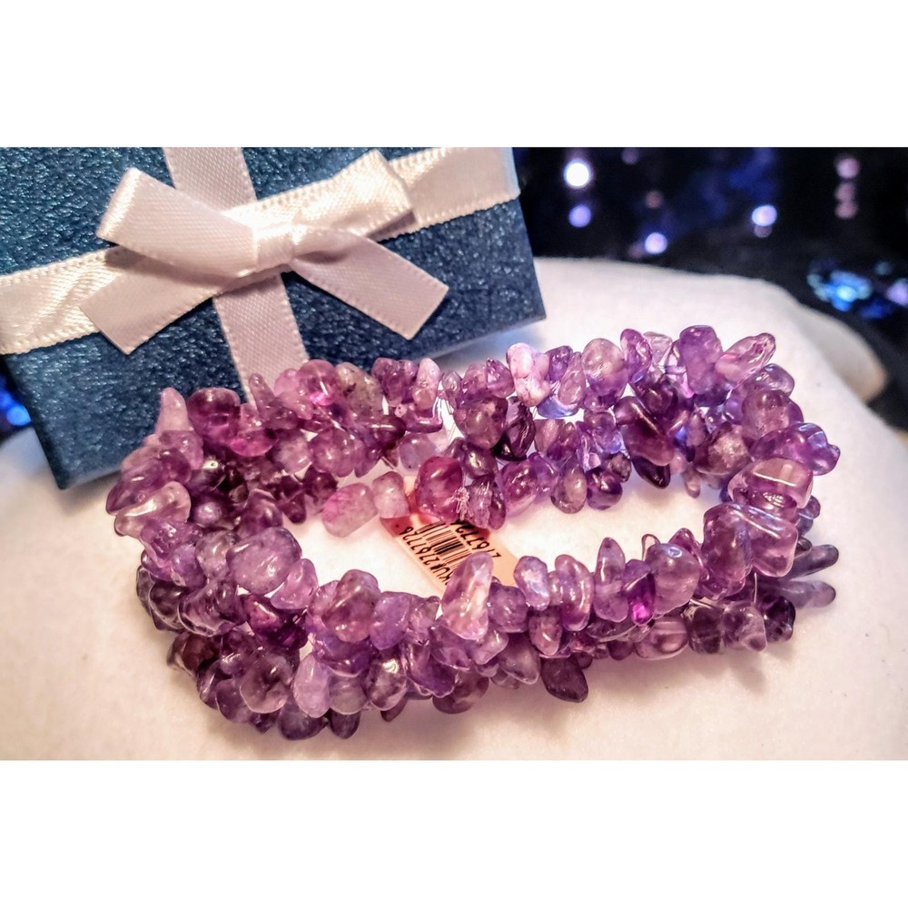 NEW Purple Amethyst Chip Gemstone Stretch Bracelet Women Healing Crystal
